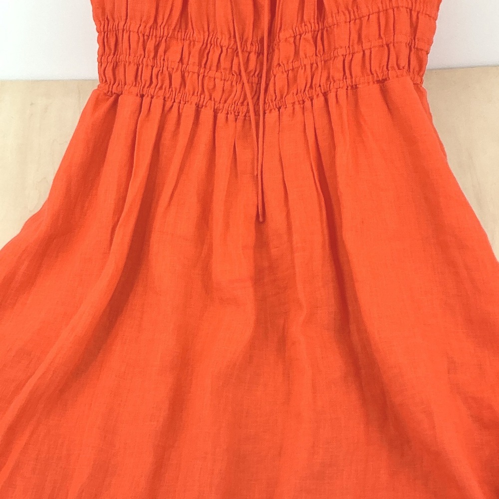 Womens J.Crew Summer Gauzy Linen Maxi Dress XL Orange Smocked Waist Boho - Picture 11 of 13